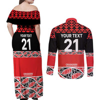 New Zealand Rugby Pacific Custom Couples Matching Off Shoulder Maxi Dress and Long Sleeve Button Shirt Whatumoana Maori Kowhaiwhai Pattern