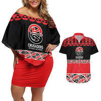 New Zealand Rugby Pacific Custom Couples Matching Off Shoulder Short Dress and Hawaiian Shirt Whatumoana Maori Kowhaiwhai Pattern