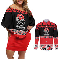 New Zealand Rugby Pacific Custom Couples Matching Off Shoulder Short Dress and Long Sleeve Button Shirt Whatumoana Maori Kowhaiwhai Pattern