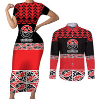New Zealand Rugby Pacific Custom Couples Matching Short Sleeve Bodycon Dress and Long Sleeve Button Shirt Whatumoana Maori Kowhaiwhai Pattern