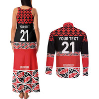 New Zealand Rugby Pacific Custom Couples Matching Tank Maxi Dress and Long Sleeve Button Shirt Whatumoana Maori Kowhaiwhai Pattern