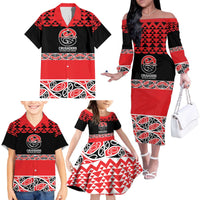 New Zealand Rugby Pacific Custom Family Matching Off The Shoulder Long Sleeve Dress and Hawaiian Shirt Whatumoana Maori Kowhaiwhai Pattern
