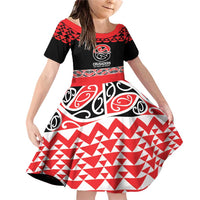 New Zealand Rugby Pacific Custom Family Matching Off Shoulder Short Dress and Hawaiian Shirt Whatumoana Maori Kowhaiwhai Pattern