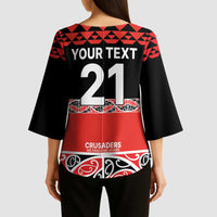 New Zealand Rugby Pacific Custom Kimono Sleeve Blouse Whatumoana Maori Kowhaiwhai Pattern - Polynesian Pride