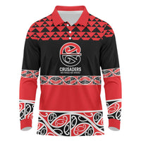New Zealand Rugby Pacific Custom Long Sleeve Polo Shirt Whatumoana Maori Kowhaiwhai Pattern LT9 Blue - Polynesian Pride