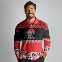 New Zealand Rugby Pacific Custom Long Sleeve Polo Shirt Whatumoana Maori Kowhaiwhai Pattern LT9 - Polynesian Pride