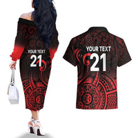 New Zealand Rugby Pacific Custom Couples Matching Off The Shoulder Long Sleeve Dress and Hawaiian Shirt Whatumoana Maori Tribal Tattoo