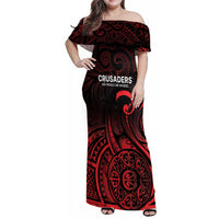 New Zealand Rugby Pacific Custom Family Matching Off Shoulder Maxi Dress and Hawaiian Shirt Whatumoana Maori Tribal Tattoo LT9 Mom's Dress Gold - Polynesian Pride