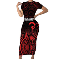 New Zealand Rugby Pacific Custom Short Sleeve Bodycon Dress Whatumoana Maori Tribal Tattoo LT9 Long Dress Gold - Polynesian Pride