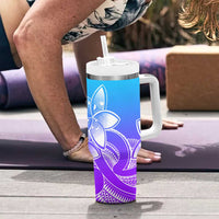 Polynesian Tribal Plumeria Flowers Tumbler With Handle Gradient Purple Vibe
