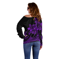 Polynesian Pride Plumeria Flowers Off Shoulder Sweater Polynesian Tribal Purple Vibe LT9 - Polynesian Pride