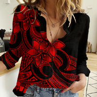 Polynesian Pride Plumeria Flowers Women Casual Shirt Polynesian Tribal Red Vibe LT9 Female Red - Polynesian Pride