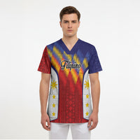 Personalized Philippines Eight Rays Sun Scrub Top Traditional Filipino Igorot Pattern Motif LT9 - Polynesian Pride