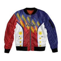 Personalized Philippines Eight Rays Sun Sleeve Zip Bomber Jacket Traditional Filipino Igorot Pattern Motif LT9 Unisex Red - Polynesian Pride