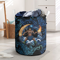 Samoa Siva Afi Laundry Basket Fireknife Fire Dance Pacific Tribal Motif LT9 Blue - Polynesian Pride