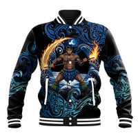 Samoa Siva Afi Baseball Jacket Fireknife Fire Dance Pacific Tribal Motif LT9 Unisex Blue - Polynesian Pride
