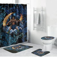 Samoa Siva Afi Bathroom Set Fireknife Fire Dance Pacific Tribal Motif LT9 Bathroom Set (4 pcs) Blue - Polynesian Pride