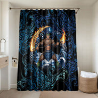 Samoa Siva Afi Bathroom Set Fireknife Fire Dance Pacific Tribal Motif LT9 Shower Curtain Only Blue - Polynesian Pride