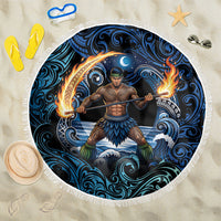 Samoa Siva Afi Beach Blanket Fireknife Fire Dance Pacific Tribal Motif LT9 One Size 150cm Blue - Polynesian Pride