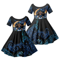 Samoa Siva Afi Family Matching Tank Maxi Dress and Hawaiian Shirt Fireknife Fire Dance Pacific Tribal Motif LT9 Daughter's Dress Blue - Polynesian Pride