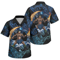 Samoa Siva Afi Family Matching Tank Maxi Dress and Hawaiian Shirt Fireknife Fire Dance Pacific Tribal Motif LT9 Son's Shirt Blue - Polynesian Pride
