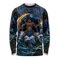 Samoa Siva Afi Long Sleeve Shirt Fireknife Fire Dance Pacific Tribal Motif LT9 Unisex Blue - Polynesian Pride