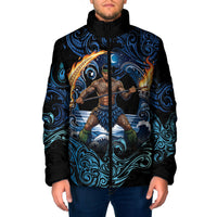 Samoa Siva Afi Padded Jacket Fireknife Fire Dance Pacific Tribal Motif LT9 Men Blue - Polynesian Pride