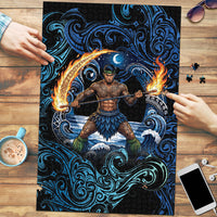 Samoa Siva Afi Puzzle Fireknife Fire Dance Pacific Tribal Motif LT9 Blue - Polynesian Pride