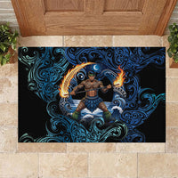 Samoa Siva Afi Rubber Doormat Fireknife Fire Dance Pacific Tribal Motif LT9 Blue - Polynesian Pride
