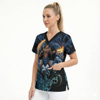 Samoa Siva Afi Scrub Top Fireknife Fire Dance Pacific Tribal Motif LT9 - Polynesian Pride