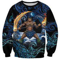 Samoa Siva Afi Sweatshirt Fireknife Fire Dance Pacific Tribal Motif LT9 Unisex Blue - Polynesian Pride