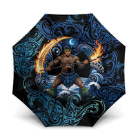 Samoa Siva Afi Umbrella Fireknife Fire Dance Pacific Tribal Motif LT9 One Size Folded 11.42 inch Opened Diameter 37.4 inch Blue - Polynesian Pride