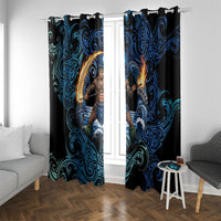 Samoa Siva Afi Window Curtain Fireknife Fire Dance Pacific Tribal Motif LT9 With Grommets Blue - Polynesian Pride
