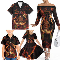 Samoa Siva Afi Dance Fireknife Family Matching Off The Shoulder Long Sleeve Dress and Hawaiian Shirt Polynesian Heritage Fire Dance LT9 - Polynesian Pride