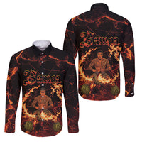 Samoa Siva Afi Dance Fireknife Family Matching Off The Shoulder Long Sleeve Dress and Hawaiian Shirt Polynesian Heritage Fire Dance LT9 Dad's Shirt - Long Sleeve Black - Polynesian Pride