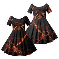 Samoa Siva Afi Dance Fireknife Family Matching Off The Shoulder Long Sleeve Dress and Hawaiian Shirt Polynesian Heritage Fire Dance LT9 Daughter's Dress Black - Polynesian Pride