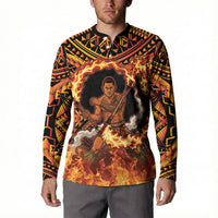 Samoa Siva Afi Dance Fireknife Button Sweatshirt Samoan Tribal Motif Dancing in the Fire LT9 - Polynesian Pride