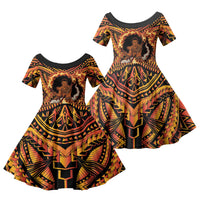 Samoa Siva Afi Dance Fireknife Family Matching Long Sleeve Bodycon Dress and Hawaiian Shirt Samoan Tribal Motif Dancing in the Fire LT9 Daughter's Dress Red - Polynesian Pride