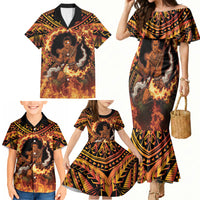 Samoa Siva Afi Dance Fireknife Family Matching Mermaid Dress and Hawaiian Shirt Samoan Tribal Motif Dancing in the Fire LT9 - Polynesian Pride