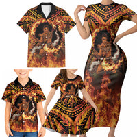 Samoa Siva Afi Dance Fireknife Family Matching Short Sleeve Bodycon Dress and Hawaiian Shirt Samoan Tribal Motif Dancing in the Fire LT9 - Polynesian Pride