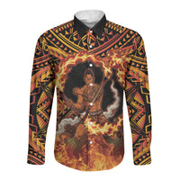 Samoa Siva Afi Dance Fireknife Long Sleeve Button Shirt Samoan Tribal Motif Dancing in the Fire LT9 Unisex Red - Polynesian Pride