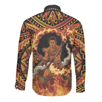 Samoa Siva Afi Dance Fireknife Long Sleeve Button Shirt Samoan Tribal Motif Dancing in the Fire LT9 - Polynesian Pride