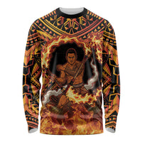 Samoa Siva Afi Dance Fireknife Long Sleeve Shirt Samoan Tribal Motif Dancing in the Fire LT9 Unisex Red - Polynesian Pride