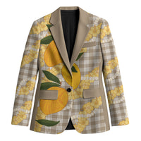 Maku'e Hawaiian Mango Palaka Blazer Aloha Hibiscus Pikake Lei LT9 Unisex Brown - Polynesian Pride