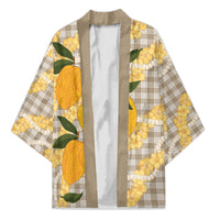 Maku'e Hawaiian Mango Palaka Kimono Aloha Hibiscus Pikake Lei LT9 Unisex Brown - Polynesian Pride