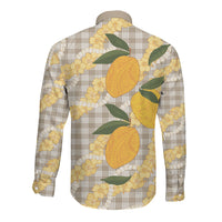 Maku'e Hawaiian Mango Palaka Long Sleeve Button Shirt Aloha Hibiscus Pikake Lei LT9 - Polynesian Pride