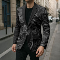 Hawaiian Mango Tribal Tattoo Blazer Black White Pacific Traditional Pattern LT9 - Polynesian Pride