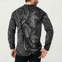 Hawaiian Mango Tribal Tattoo Button Sweatshirt Black White Pacific Traditional Pattern LT9 - Polynesian Pride