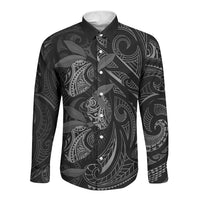 Hawaiian Mango Tribal Tattoo Long Sleeve Button Shirt Black White Pacific Traditional Pattern LT9 Unisex Black - Polynesian Pride
