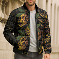Hawaiian Mango Tribal Tattoo Bomber Puffer Jacket Gold Pacific Traditional Pattern LT9 - Polynesian Pride